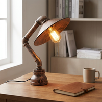 Industrial Steel Pipe Desk Lamp, E27 Table Lamp for Home Office, Study & Bedroom Nightstand, Vintage Style Metal Task Lighting