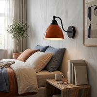 Swan Neck Wall Light Enamel Dome Shade Retro Industrial E27 styled lifestyle image - Orange
