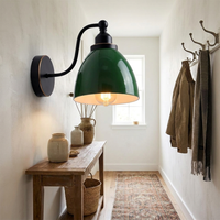 Swan Neck Wall Light Enamel Dome Shade Retro Industrial E27 styled lifestyle image - Green
