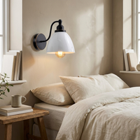 Swan Neck Wall Light Enamel Dome Shade Retro Industrial E27 styled lifestyle image - White