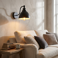 Swan Neck Wall Light Enamel Dome Shade Retro Industrial E27 styled lifestyle image - Black