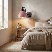 Swan Neck Wall Light Enamel Dome Shade Retro Industrial E27 styled lifestyle image - Pink