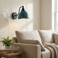 Swan Neck Wall Light Enamel Dome Shade Retro Industrial E27 styled lifestyle image - Cyan Blue