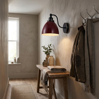 Swan Neck Wall Light Enamel Dome Shade Retro Industrial E27 styled lifestyle image - Burgundy