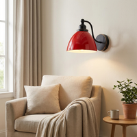 Swan Neck Wall Light Enamel Dome Shade Retro Industrial E27 styled lifestyle image - Red