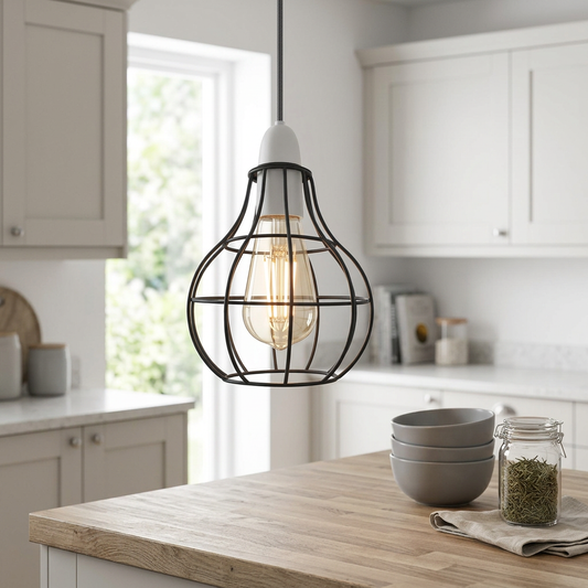 Black Vase Cage Pendant Lampshade, Easy-Fit E27 Ceiling Light Shade, Metal Wire Frame for Kitchen, Living Room & Hallway, Modern Industrial Style Lighting