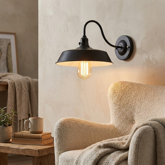 Vintage Swan Neck Wall Light Sconce, E27 Fitting, Curved Iron Arm Wall Mounted Lamp for Living Room, Bedroom & Hallway, Retro Industrial Style Lighting