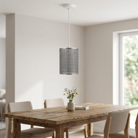 Modern Industrial Drum Metal Wire Cage Easy Fit Pendant Lampshade styled lifestyle image - Brushed Silver