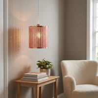 Modern Industrial Drum Metal Wire Cage Easy Fit Pendant Lampshade styled lifestyle image - Brushed Copper