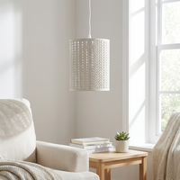 Modern Industrial Drum Metal Wire Cage Easy Fit Pendant Lampshade styled lifestyle image - White