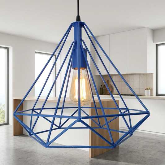 Blue Diamond Wire Cage Pendant Light Fixture styled lifestyle image