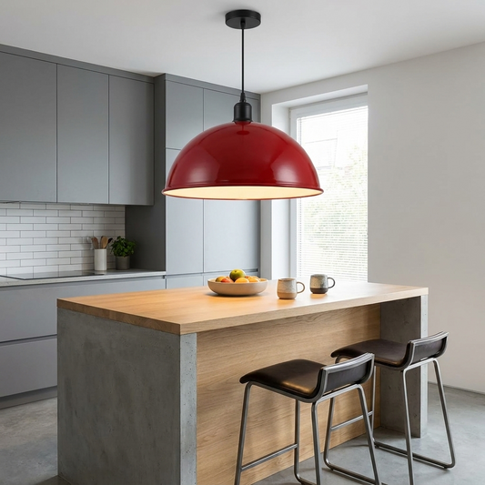 40cm Retro Metal Dome Pendant Light styled lifestyle image - Red