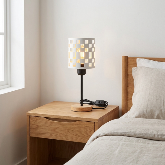 Industrial Bulb Guard Cage Table Lamp styled lifestyle image - White