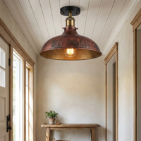 Vintage Semi-Flush Mount Ceiling Light, Rustic Red finish, styled lifestyle image in hallway