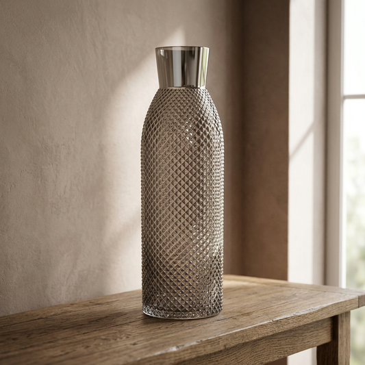 Smoke Grey Diamond Glass Vase, 50cm Decorative Glass Vase for Living Room, Dining Room & Entryway Decor, Modern Faceted Design, Ideal for Flowers or Standalone Display