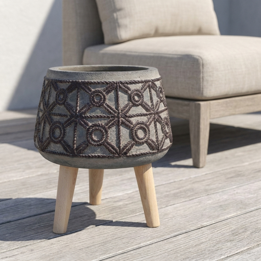 Rope Effect Composite Planter, 36cm x 26cm, Durable Textured Plant Pot for Indoor & Outdoor Use, Patio, Garden & Living Room Decor, Coastal Style Home Accent