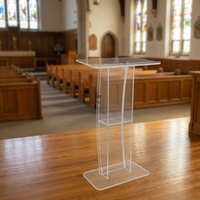 Acrylic Podium, 119 cm Tall, Clear Acrylic Podium Stand with Wide Reading Surface & Storage Shelf, Floor-standing Clear Pulpits Acrylic for Church Office School