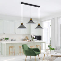 Retro 3-Way Rectangle Multi-Pendant Light, Wide Shade, Multi-Head Ceiling Lamp for Dining Room, Kitchen Island & Living Room, Vintage Style Statement Lighting