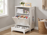 Elevated pet feeding station toy organizer section