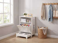 Elevated pet feeding station wide mudroom view