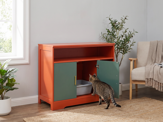 Cat Litter Box Enclosure 31in Red Green - fits most standard litterboxes