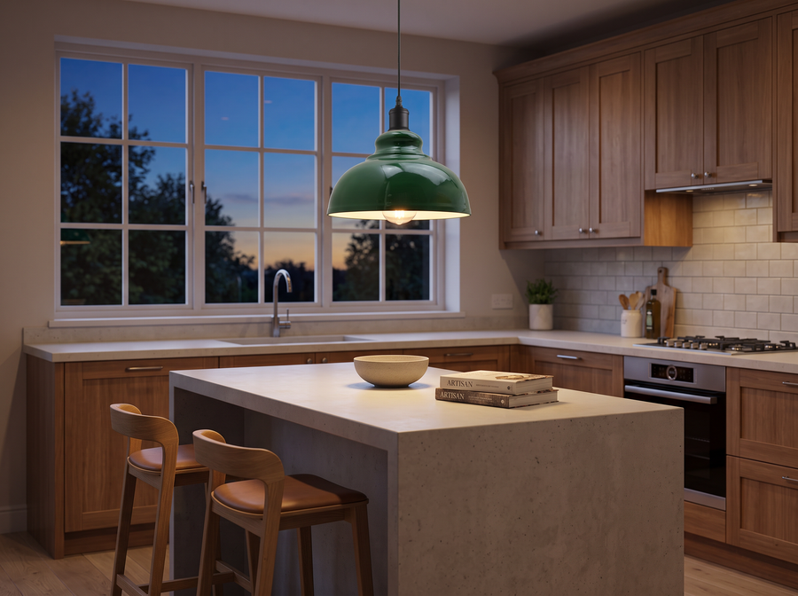 Adjustable Dome Shade Pendant Light, E27 Metal Shade Ceiling Fixture for Kitchen, Dining Table & Living Room, Modern Industrial Style, Available in 8 Colours