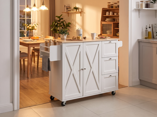 White Kitchen Island Cart - mobility lifestyle shot