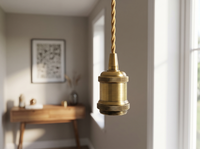 Yellow Brass Flex Pendant Light - detail of brass holder and cable