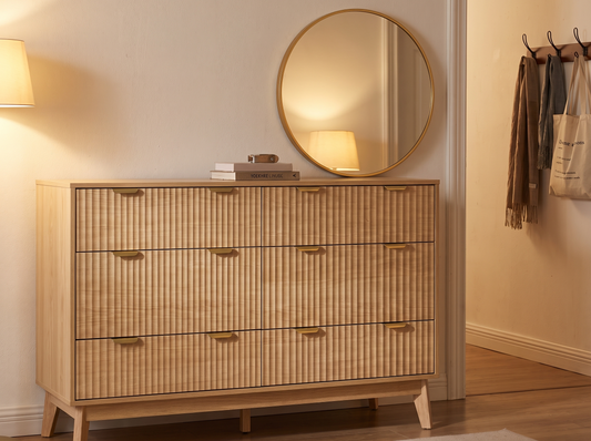 6 Fluted Drawer Dresser Light Wood - entryway