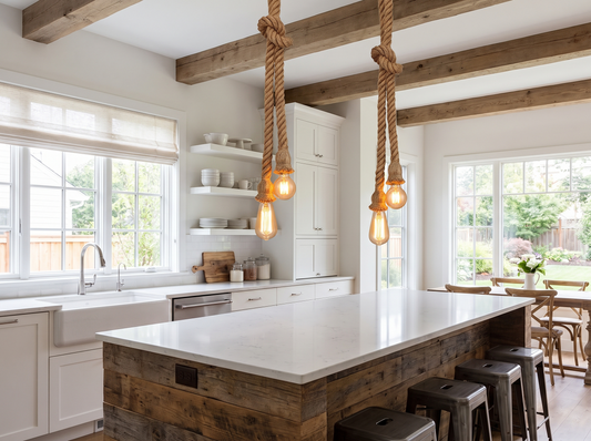 Vintage Hemp Rope Pendant Light Dual Head - kitchen island